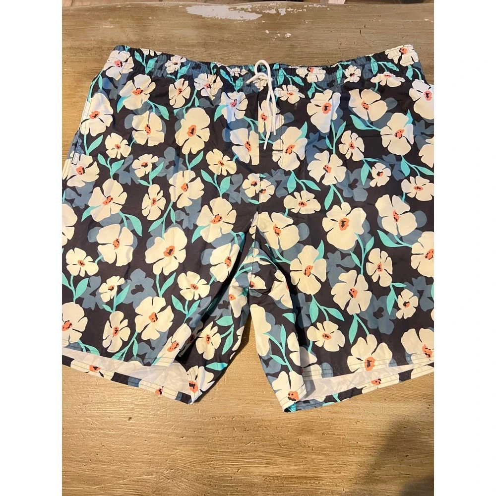 NEW Old Navy‎ Active Mens XXL Floral Swim Trunks Navy Blue 8 Inch Inseam UPF 40+